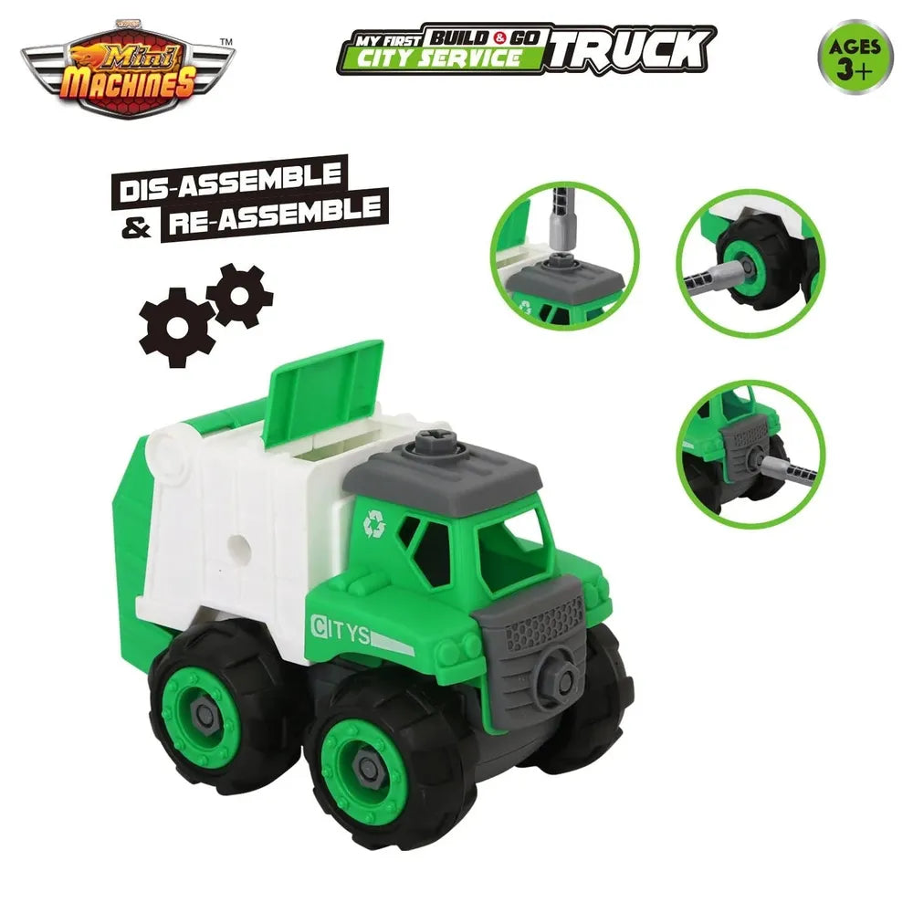Skoodle Mini Machines Build & Go Garbage Compactor Truck - Green