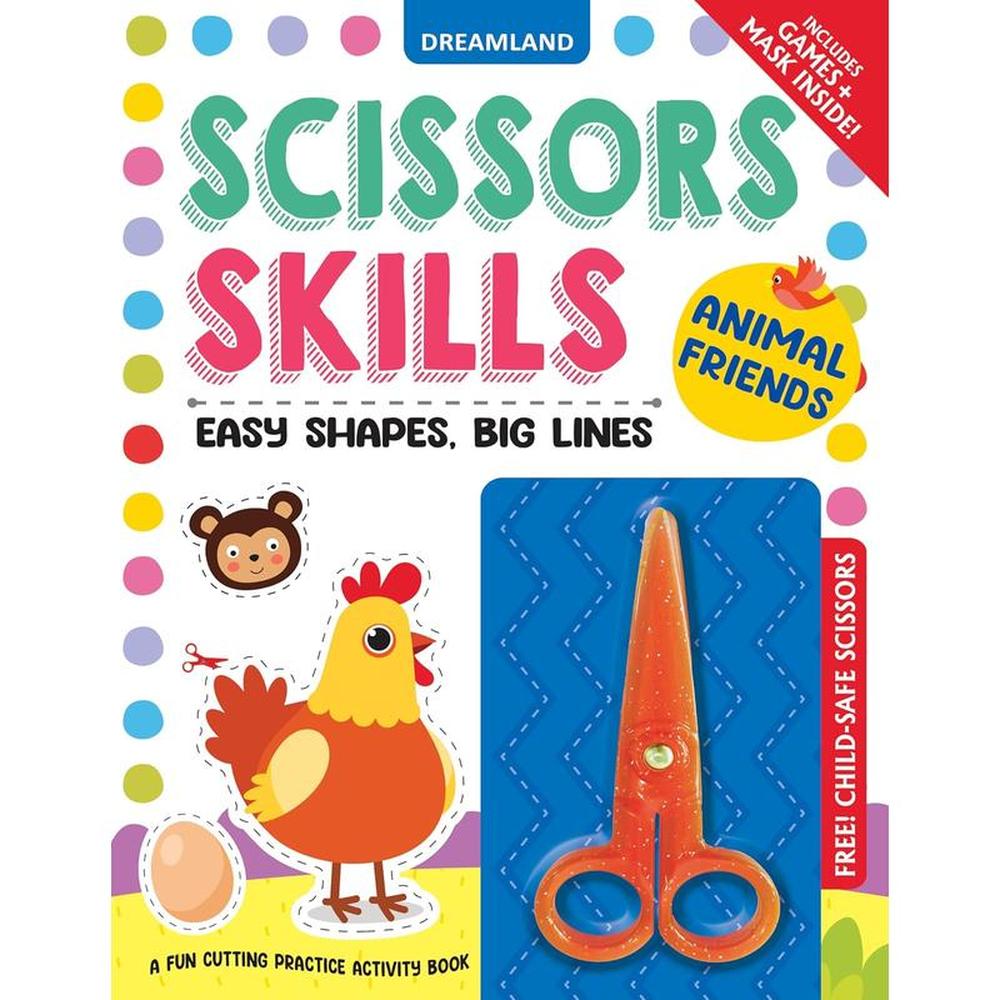 Dreamland Publications Vehicles Scissors Skills Activity Book with Child Safe Scissors, Games & Mask (4-7 Years)