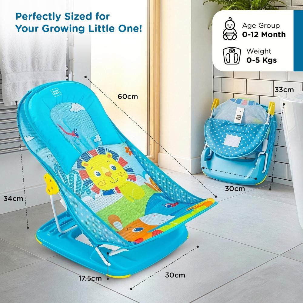 Mee Mee Baby Bather with 3 Position Seat (0-12 Months) | Foldable | Weight Capacity: Upto 5kg | Assorted Designs & Colors