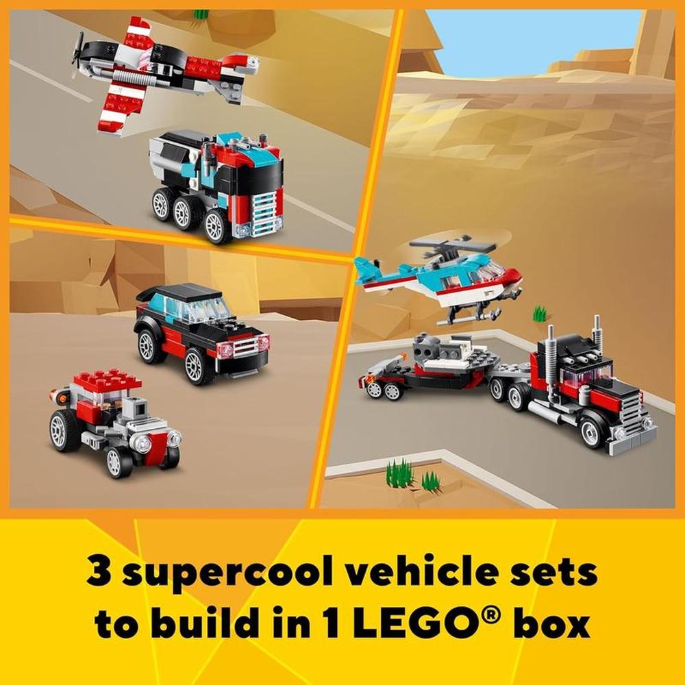 LEGO Creator Flatbed Truck with Helicopter Vehicle Toy 3 in 1 Building Set - 270 Pieces | 31146 (7-12 Years)