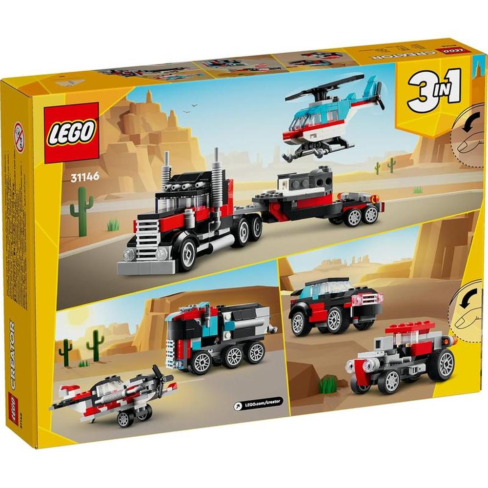 LEGO Creator Flatbed Truck with Helicopter Vehicle Toy 3 in 1 Building Set - 270 Pieces | 31146 (7-12 Years)