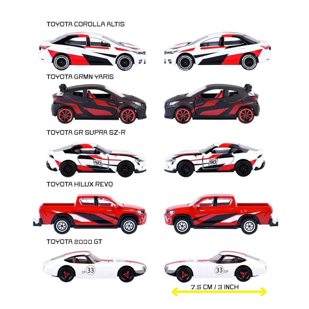 Set of 5 Licensed Majorette Diecast Cars (Japan Racer) - Toyota GR Supra, Toyota Hilux Revo, Toyota Corolla Altis, Toyota Grmn Yaris, Toyota 2000 GT