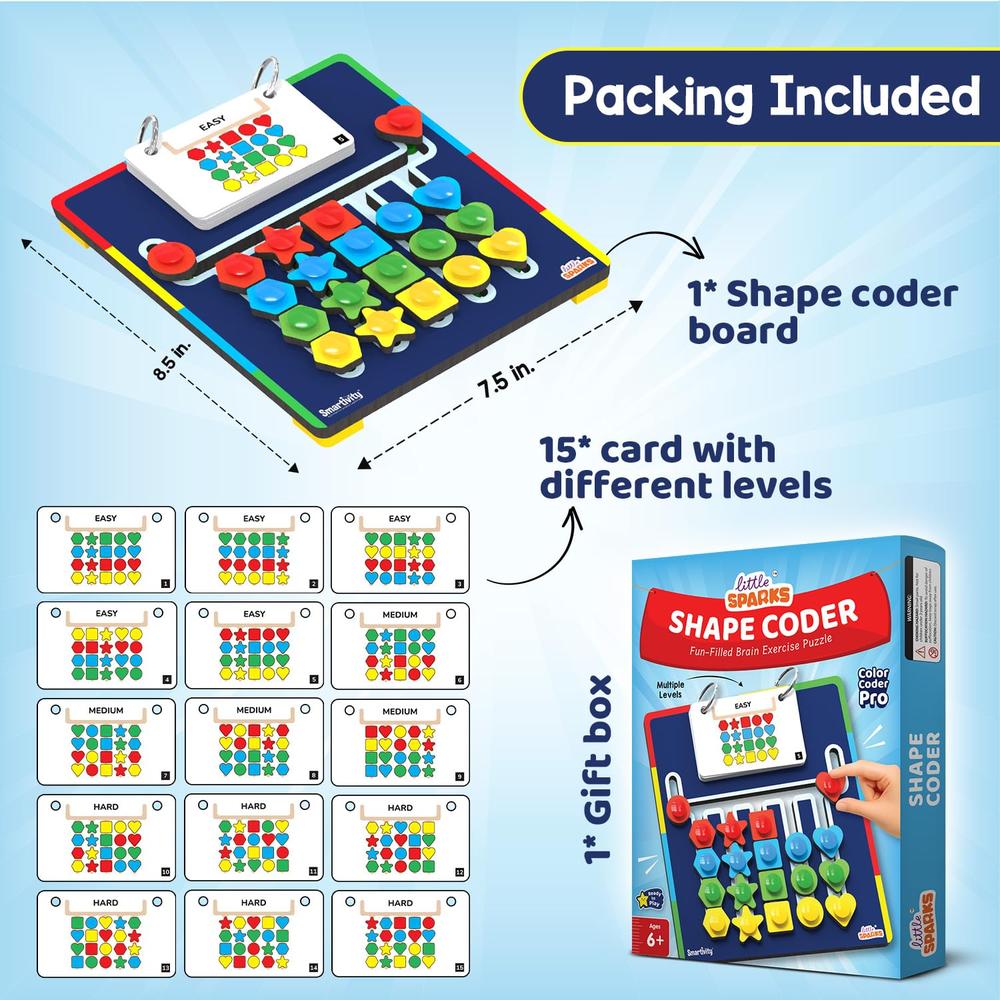 Little Sparks Shape Coder Puzzle - 15 Challenge Cards, 5 Columns & Colored Shapes