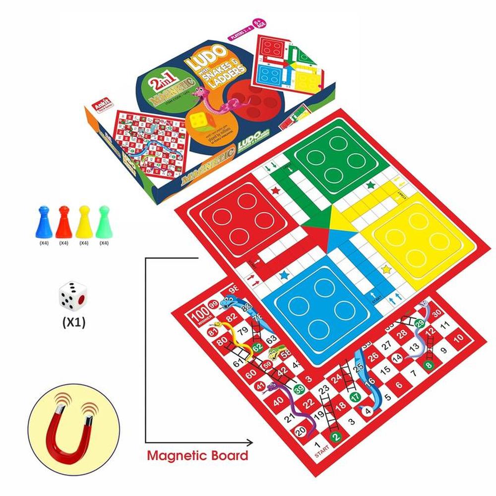Ankit Toys & Games 2 in 1 Magnetic Ludo with Snakes and Ladders Board Game (6 Years till Grown Ups)