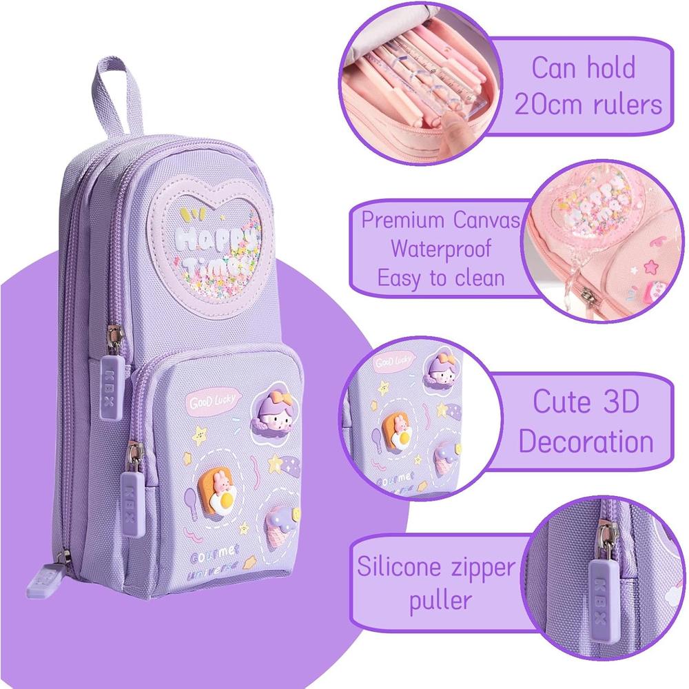 FunBlast Canvas Pencil Case - Large Capacity Hangable Triple Layer