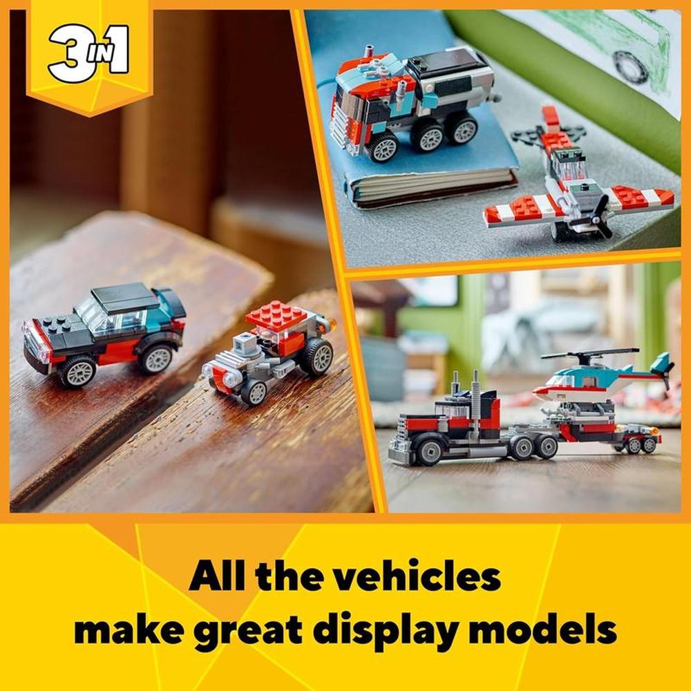 LEGO Creator Flatbed Truck with Helicopter Vehicle Toy 3 in 1 Building Set - 270 Pieces | 31146 (7-12 Years)