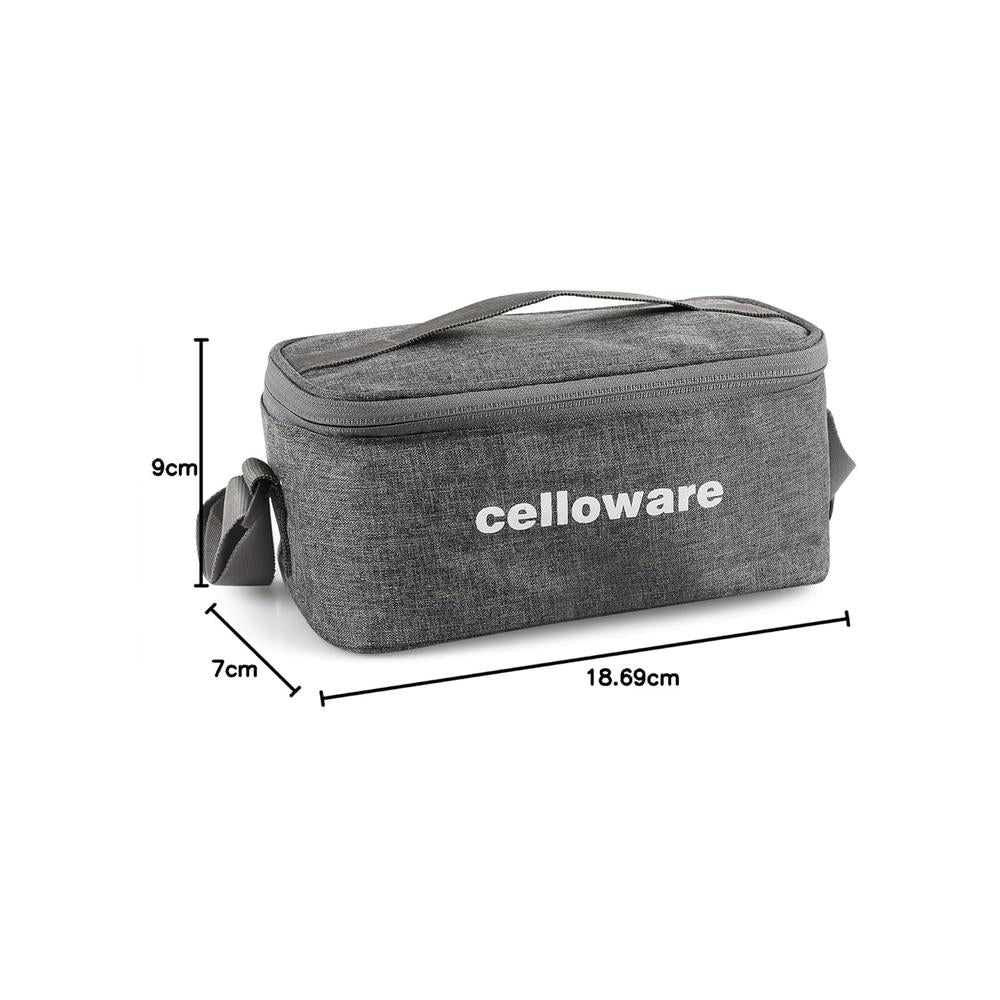 Cello Hot N Fresh Lunch Box Set with Bag - 3 Containers | Outer Plastic & Inner Stainless Steel | Grey-Red