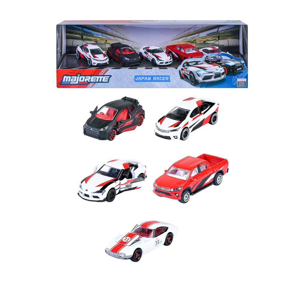 Set of 5 Licensed Majorette Diecast Cars (Japan Racer) - Toyota GR Supra, Toyota Hilux Revo, Toyota Corolla Altis, Toyota Grmn Yaris, Toyota 2000 GT