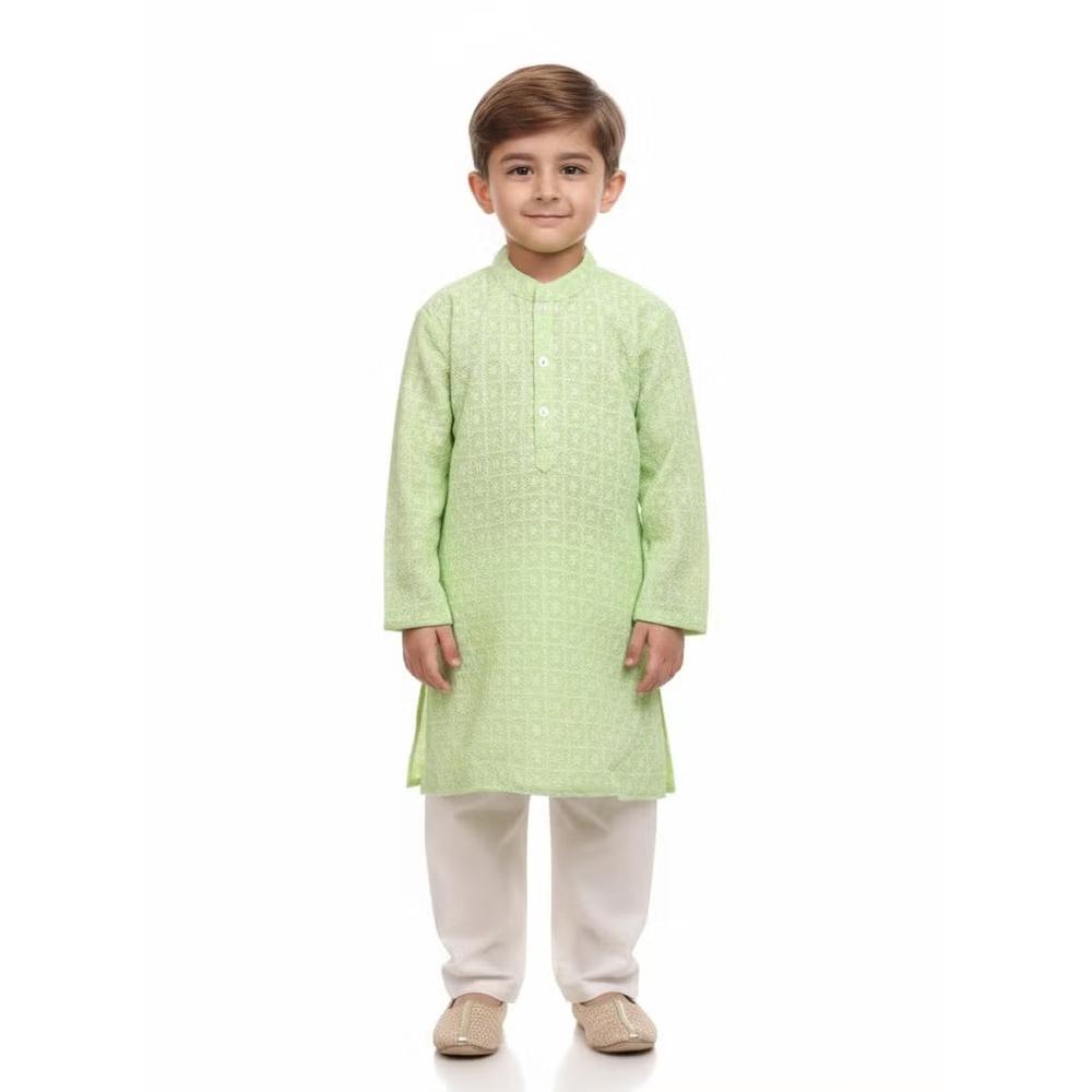 Saka Designs Boys Floral Embroidered Sequinned Kurta with Pyjama