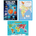 FunBlast 3 In 1 Jigsaw Puzzle - Solar System, Map Of India & World Map | 72 Pieces
