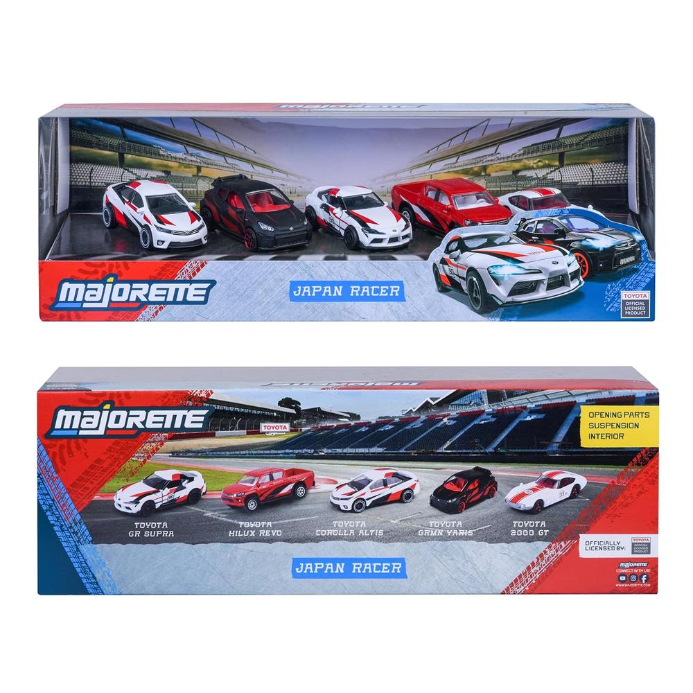 Set of 5 Licensed Majorette Diecast Cars (Japan Racer) - Toyota GR Supra, Toyota Hilux Revo, Toyota Corolla Altis, Toyota Grmn Yaris, Toyota 2000 GT