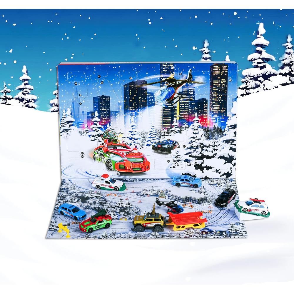 Majorette Car Advent Calendar 2025 - 24 Surprises, 8 Metal Vehicles & 16 Accessories