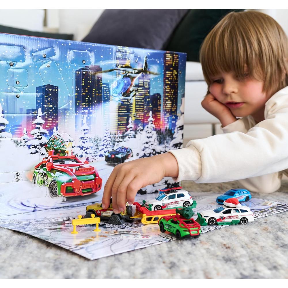 Majorette Car Advent Calendar 2025 - 24 Surprises, 8 Metal Vehicles & 16 Accessories