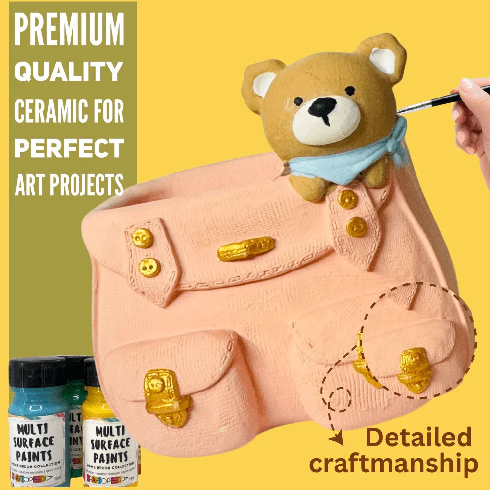 Craftopedia DIY Paint Your Own Ceramic Mini Bag Vase Bear