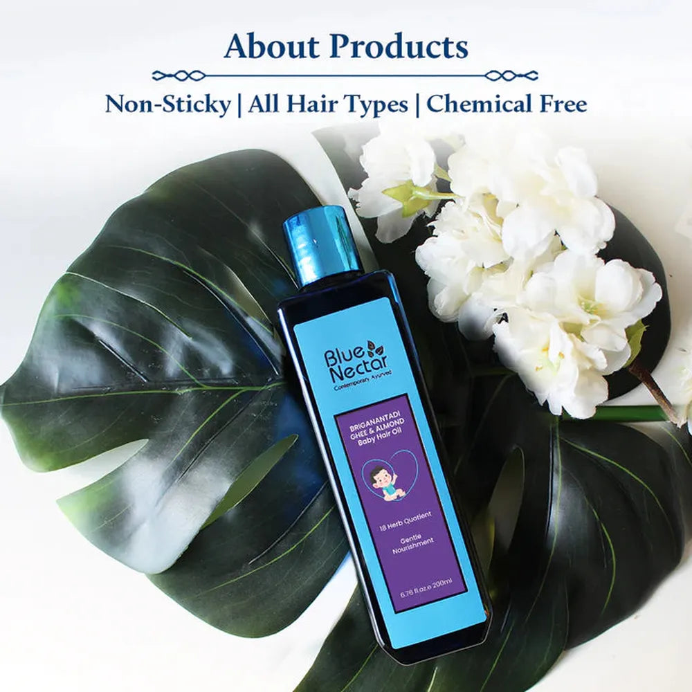 Blue Nectar Baby Hair Oil with Ghee for Nourishment and Baby Hair Growth (18 Herbs) - 100ml