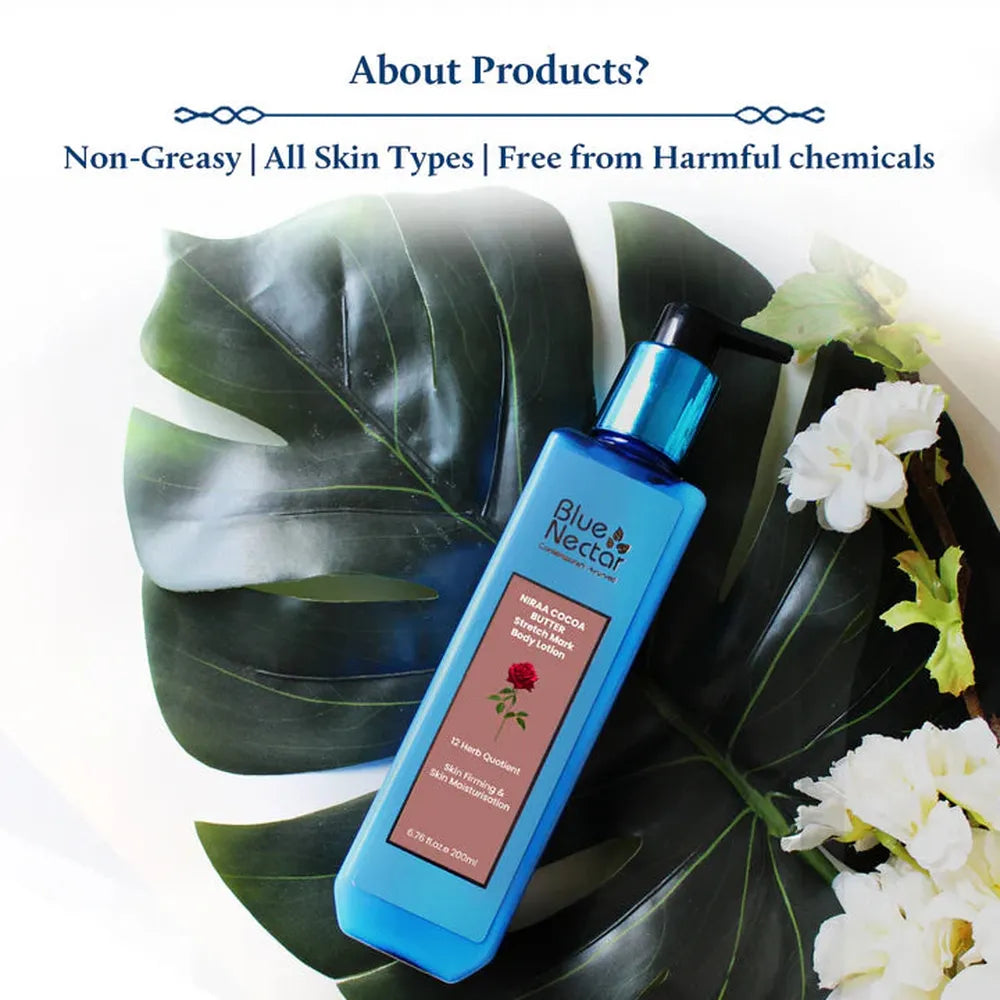 Blue Nectar Niraa Cocoa Butter Stretch Mark Removal Cream Body Lotion (12 Herbs) - 200ml
