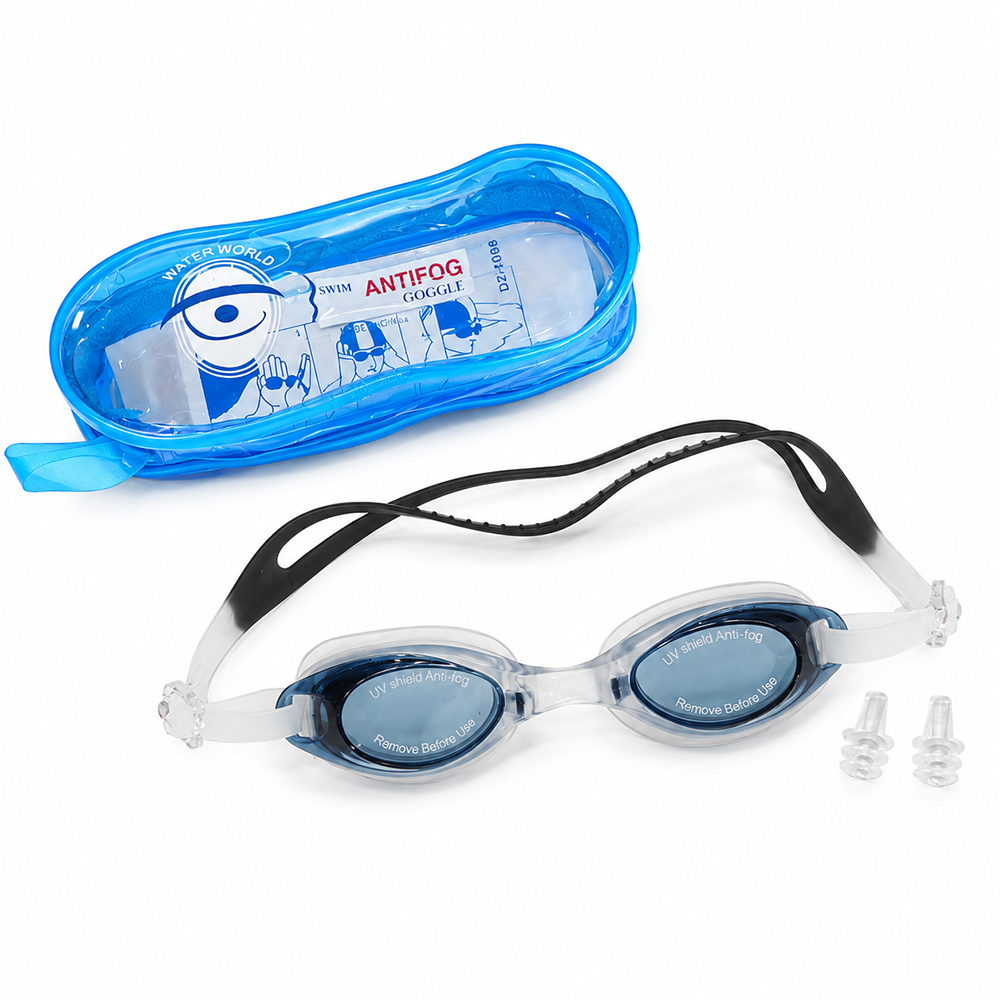 KriTech UV Protection Anti-fog Slip Resistant Swimming Goggles with Ear Plugs | Grey | Size: M |  5-15 Years