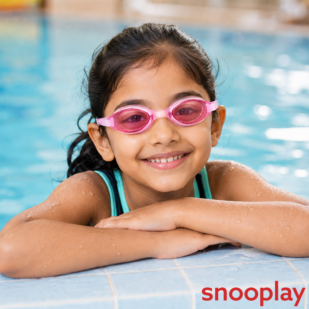 KriTech UV Protection Anti-fog Slip Resistant Swimming Goggles with Ear Plugs | Size: M |  5-15 Years | Pink