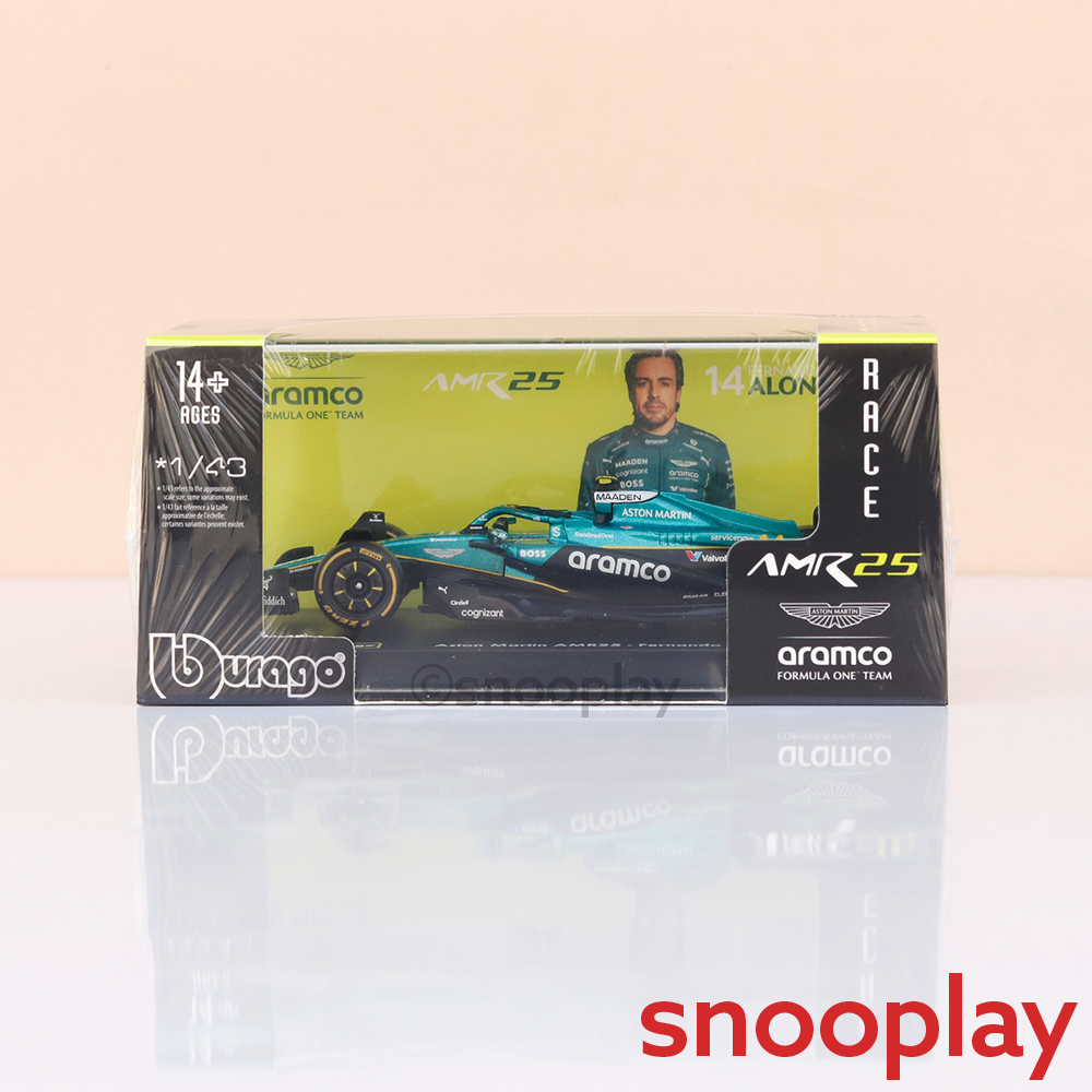 Bburago Original Aston Martin AMR25 - Fernando Alonso Licensed Diecast Car | 1:43 Scale (14 Years till Grown Ups)