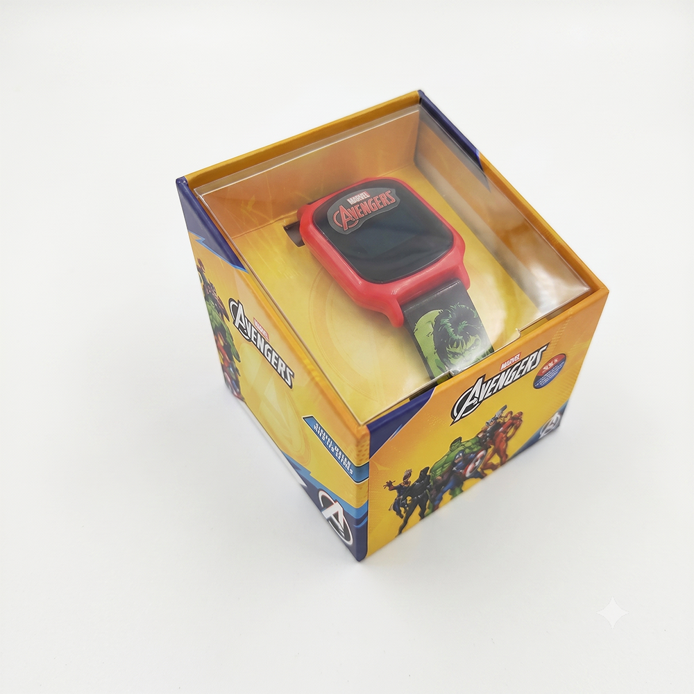 Original Marvel Avengers Digital Watch for Kids with Flashing Lights - Red Dial, Green Strap