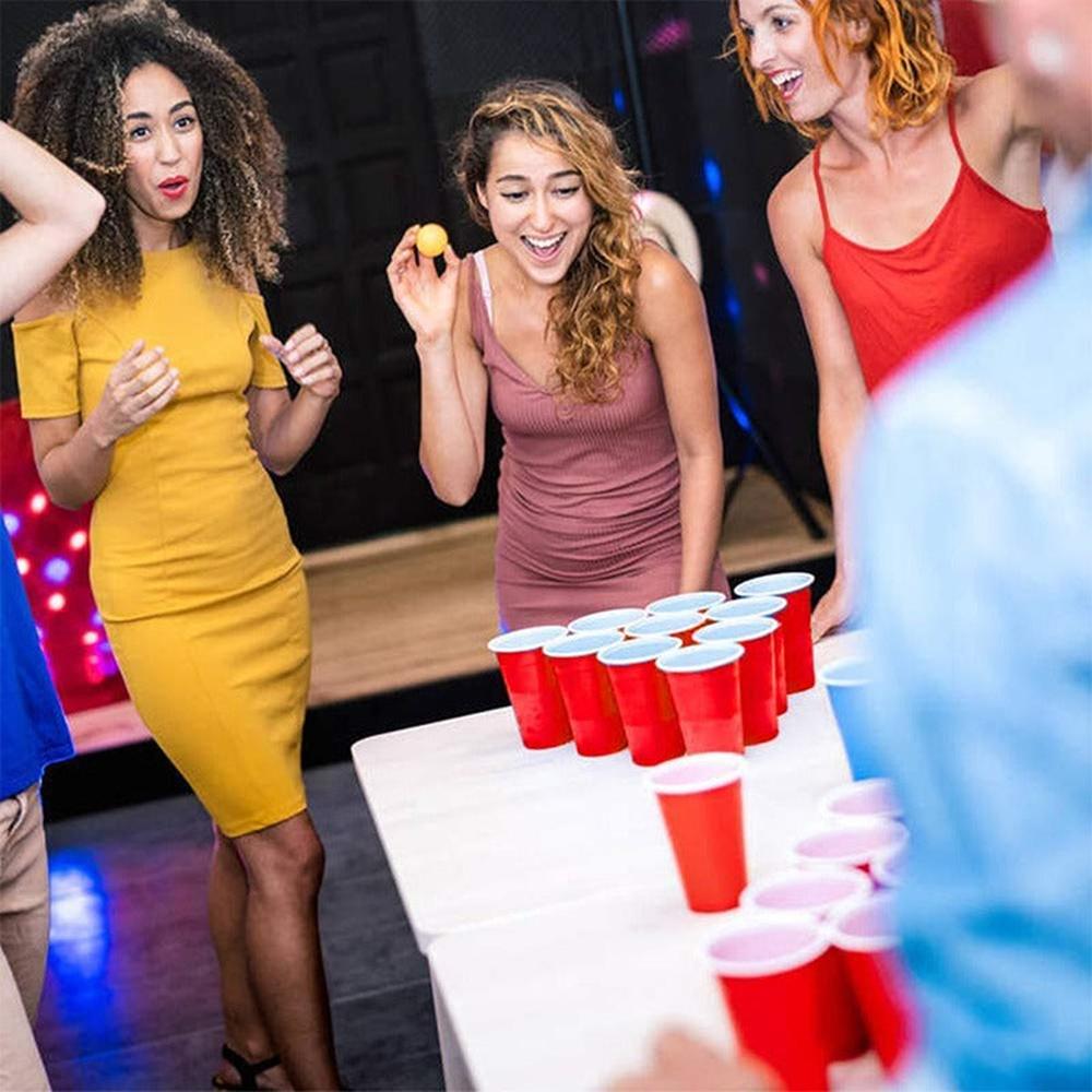 Hop N Play Party Kit - 24 Large Red & Blue Cups with 24 Ping Pong Balls (Grown Ups)