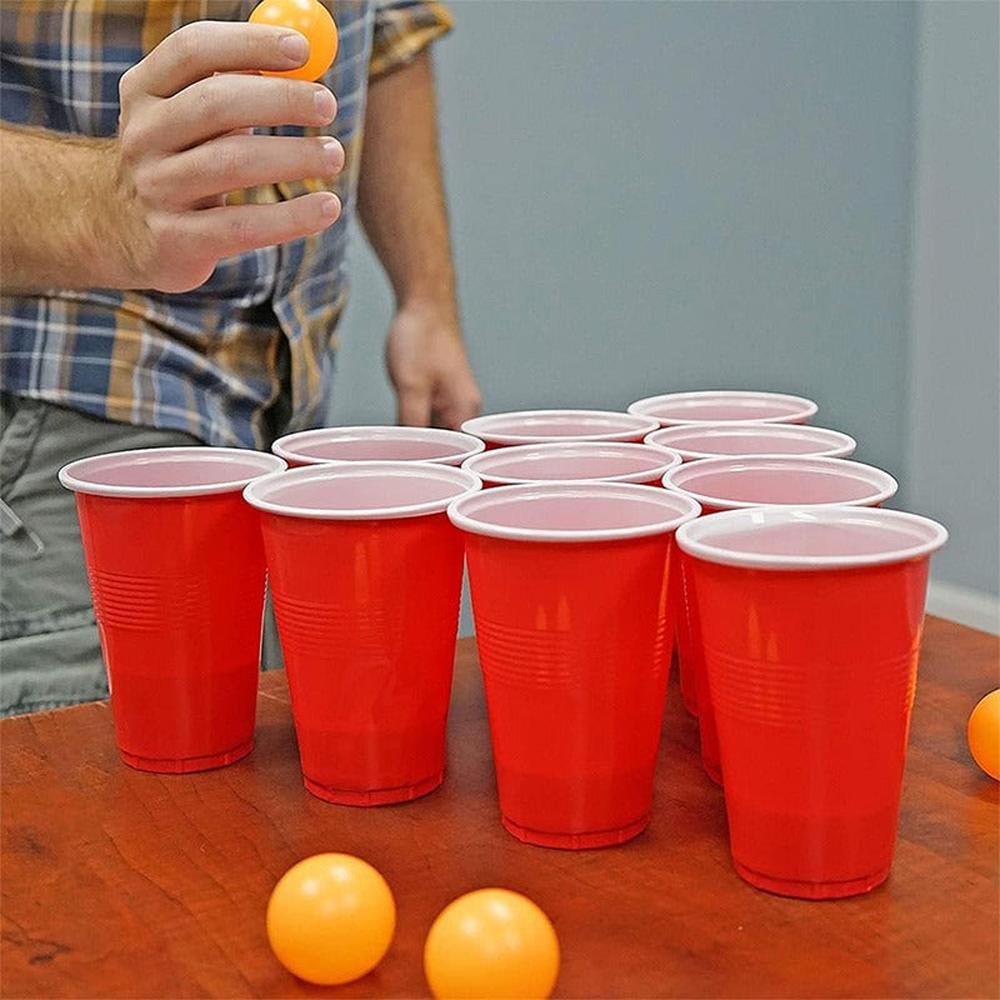 Hop N Play Party Kit - 24 Large Red & Blue Cups with 24 Ping Pong Balls (Grown Ups)