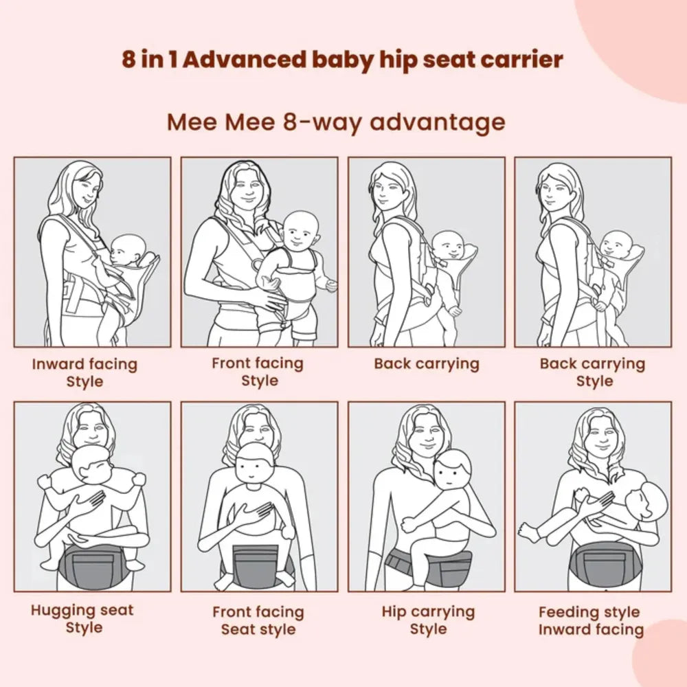 Mee Mee 8 in 1 Advanced Baby Bliss Sling Baby Carrier with Hip Seat - Blue | Ergonomic, Breathable & Convertible Baby Carrier
