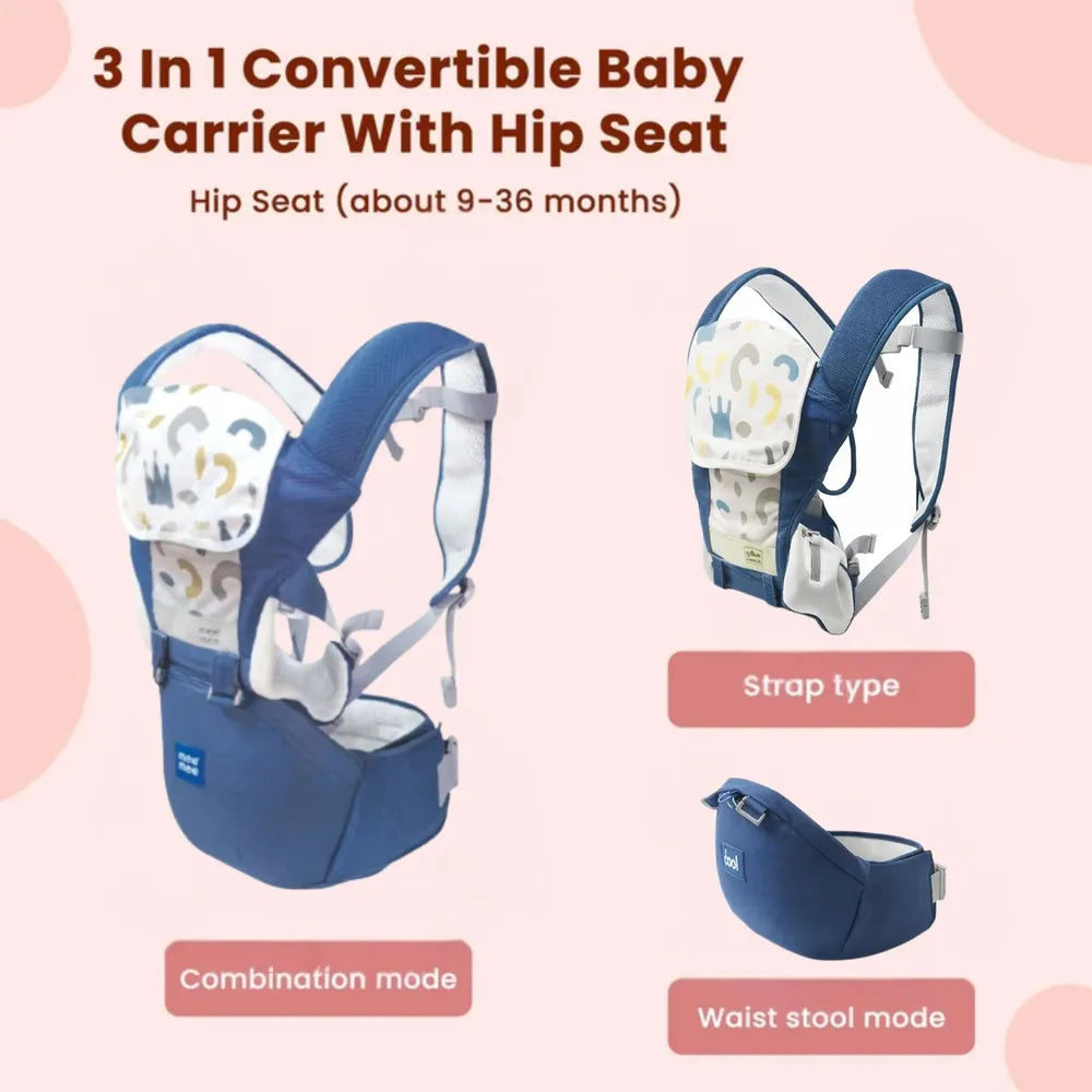 Mee Mee 8 in 1 Advanced Baby Bliss Sling Baby Carrier with Hip Seat - Blue | Ergonomic, Breathable & Convertible Baby Carrier