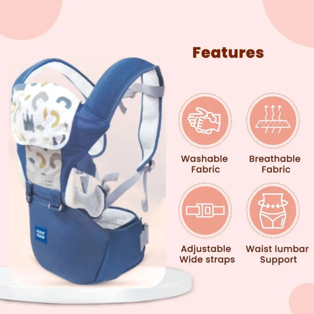 Mee Mee 8 in 1 Advanced Baby Bliss Sling Baby Carrier with Hip Seat - Blue | Ergonomic, Breathable & Convertible Baby Carrier