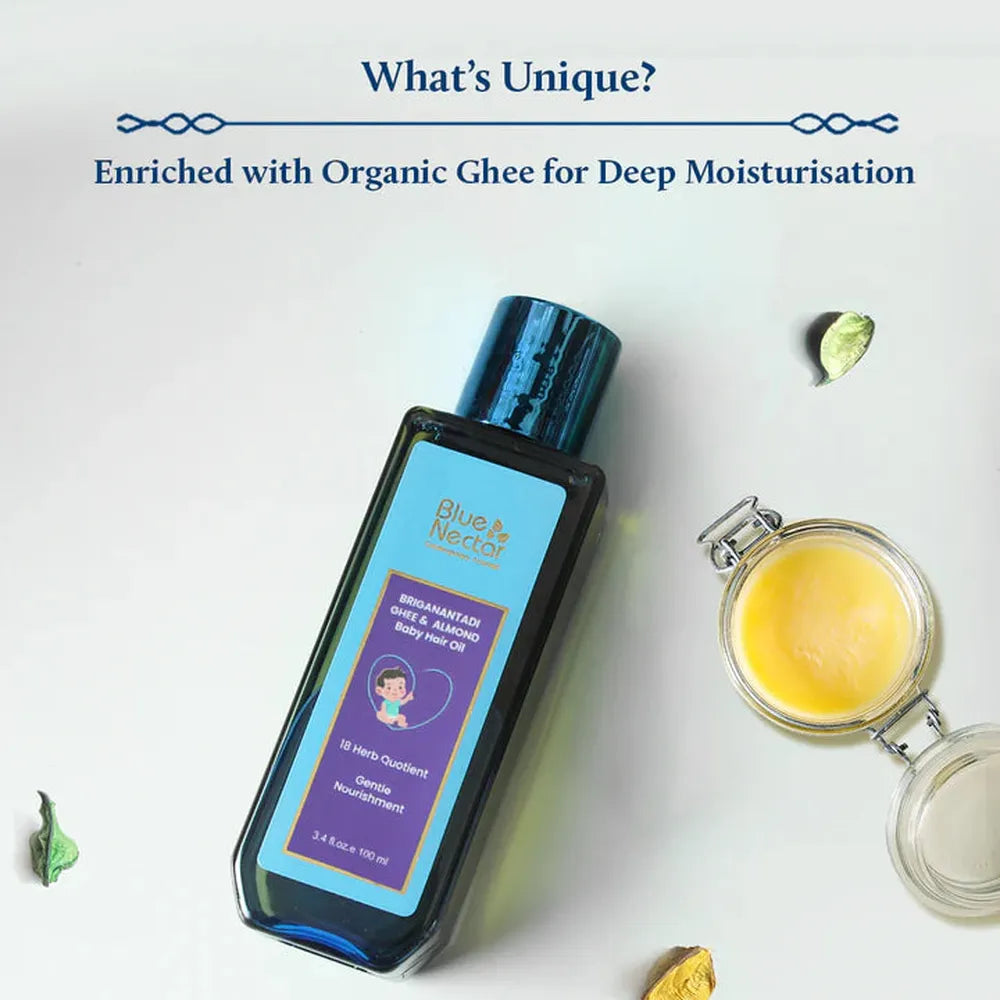 Blue Nectar Baby Hair Oil with Ghee for Nourishment and Baby Hair Growth (18 Herbs) - 100ml