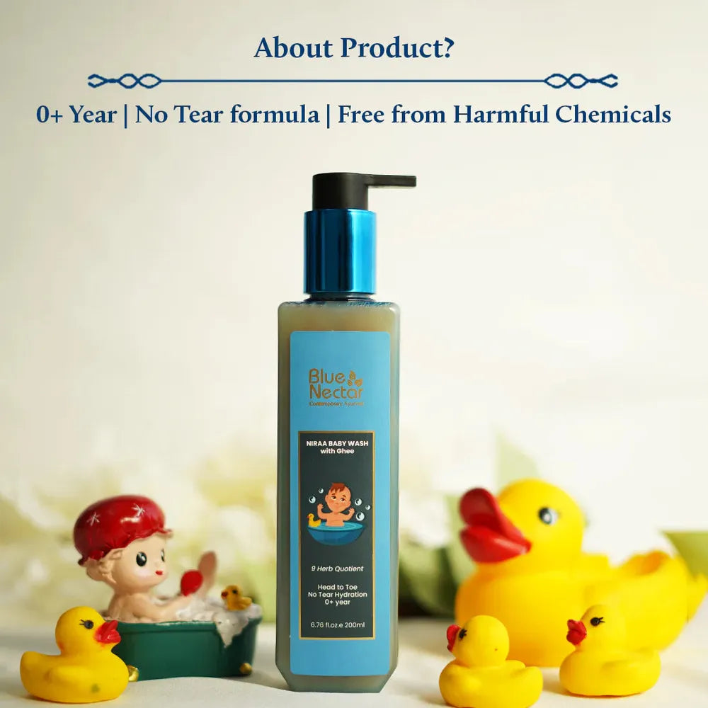Blue Nectar Niraa Baby Body Wash with Natural Ghee | No Tear Hydration (9 herbs, 200ml)