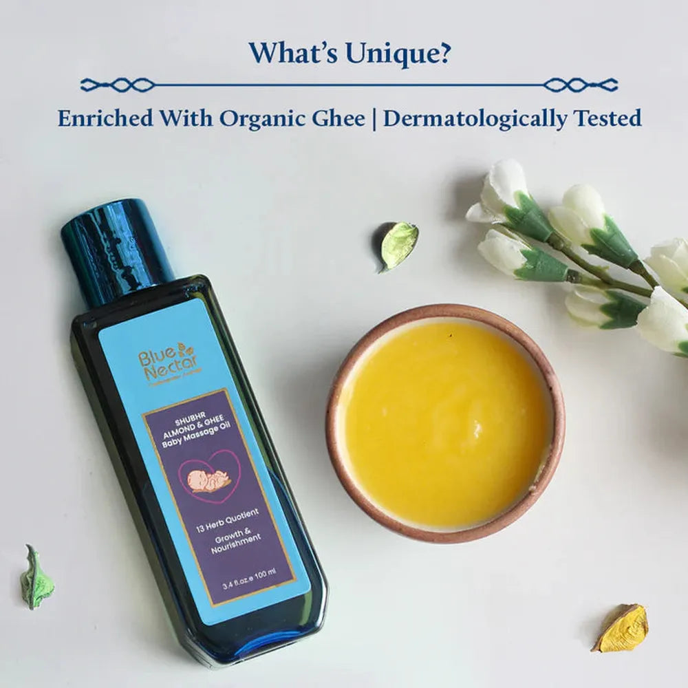 Blue Nectar Shubhr Baby Massage Oil with Natural Ghee and Almond for Growth & Nourishment (13 Herbs) - 100ml