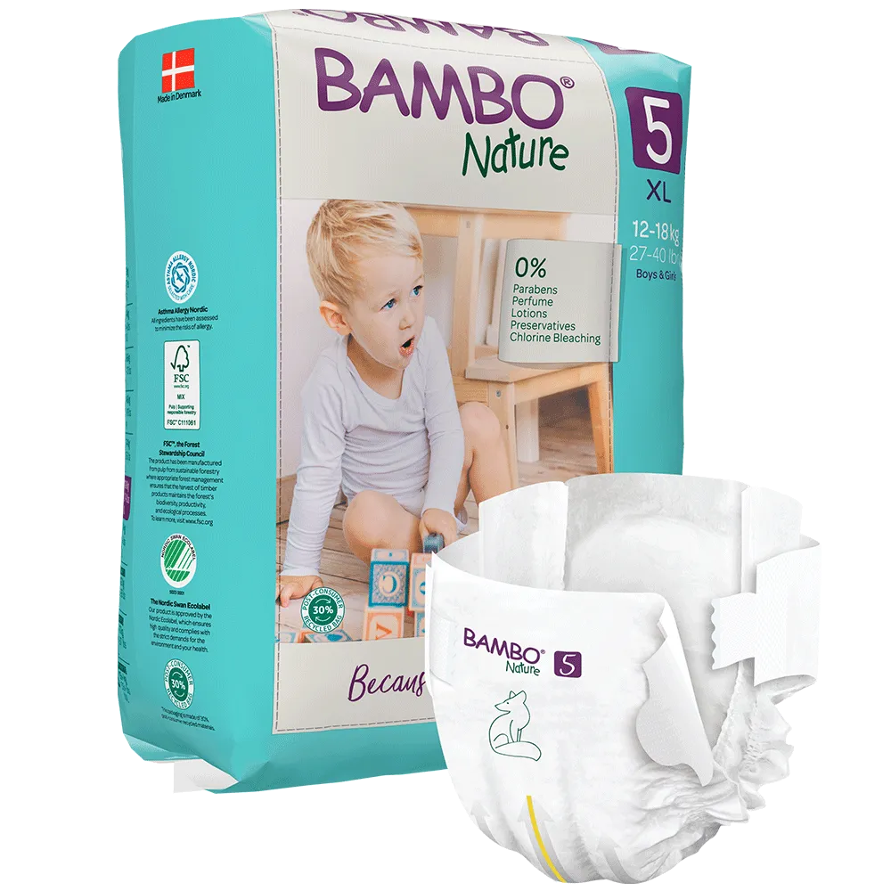 Bambo Nature (5-XL) Diapers | 22 Diapers | 12-18 Kg | 27-40 lbs
