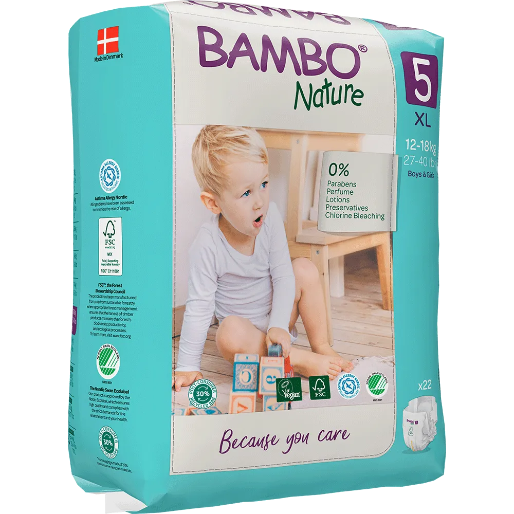 Bambo Nature (5-XL) Diapers | 22 Diapers | 12-18 Kg | 27-40 lbs