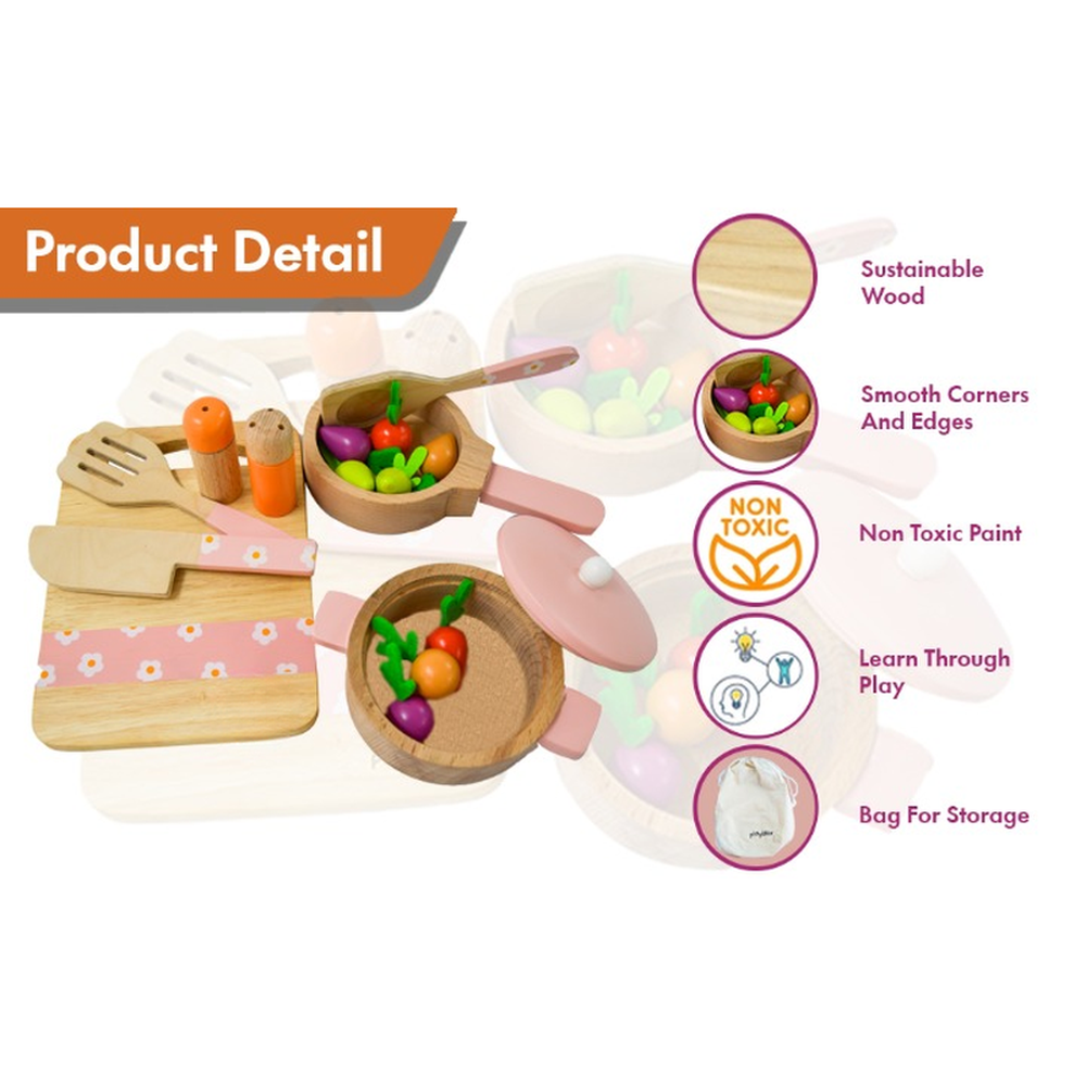 Playbox 17 Pieces Grill & Chill Cooking Kit - Fun Wooden Playset (3-7 Years)