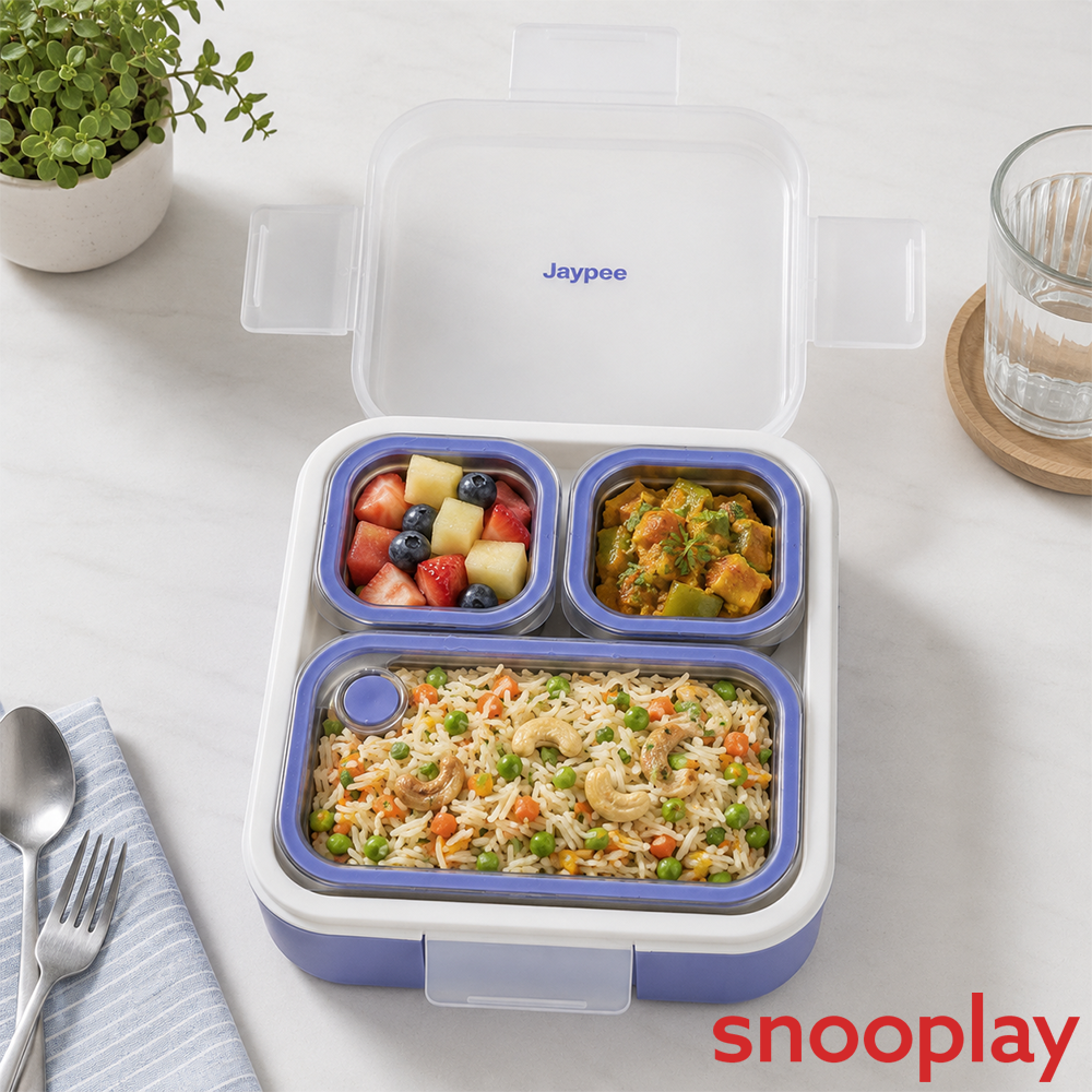 Jaypee Boxi 3 Section Insulated Lunch Box | Total Capacity - 750ml | Violet