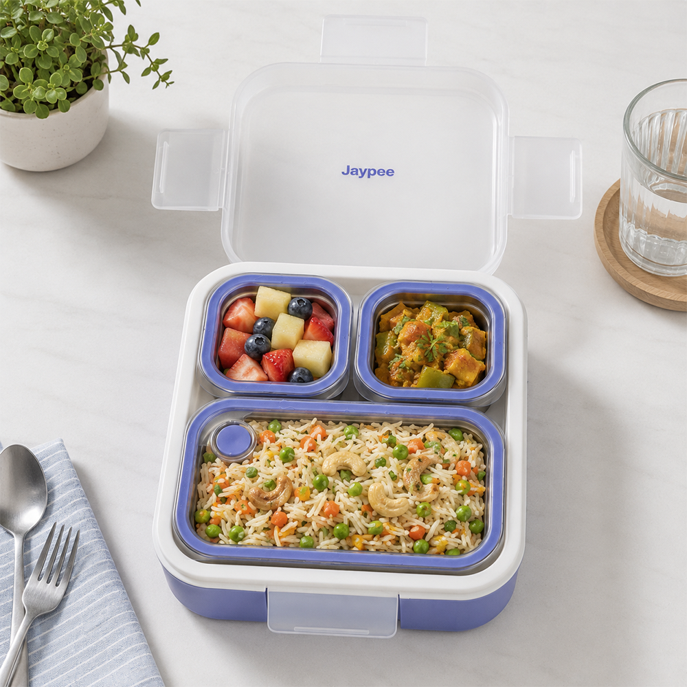 Jaypee Boxi 3 Section Insulated Lunch Box | Total Capacity - 750ml | Violet