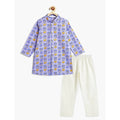 Campana Mrinal Button Down Kurta Pyjama Set for Boys - Floral Block Print | Blue & Yellow