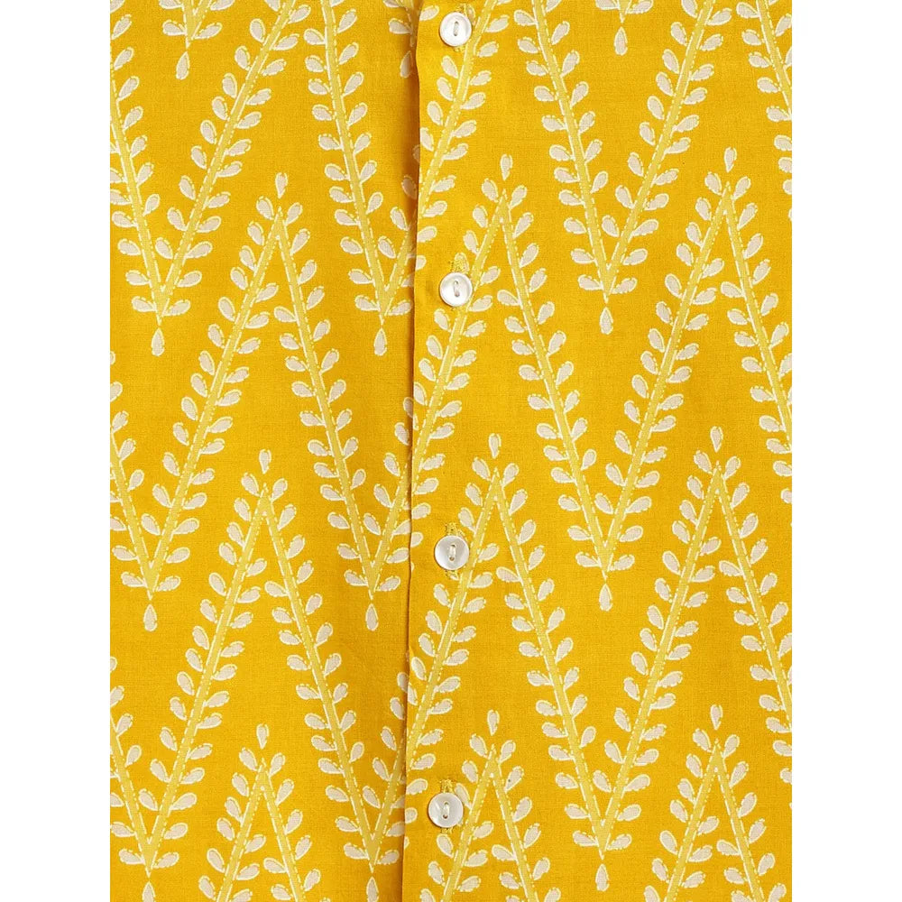 Campana Mrinal Button Down Kurta Pyjama Set for Boys - Chevron Print | Yellow & White