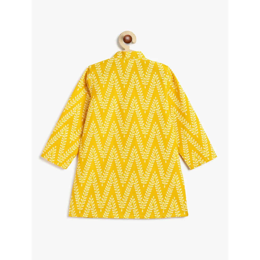 Campana Mrinal Button Down Kurta Pyjama Set for Boys - Chevron Print | Yellow & White