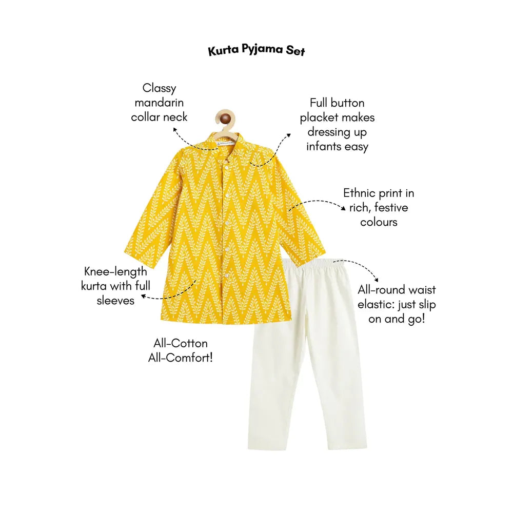 Campana Mrinal Button Down Kurta Pyjama Set for Boys - Chevron Print | Yellow & White