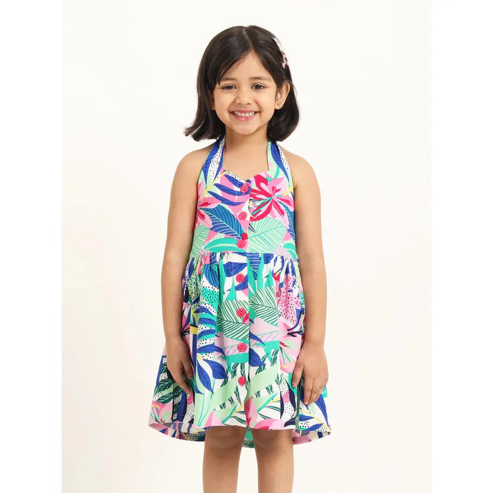 Campana Cheryl Halter Neck Dress - In the Jungle Print | Multicolour & Pink