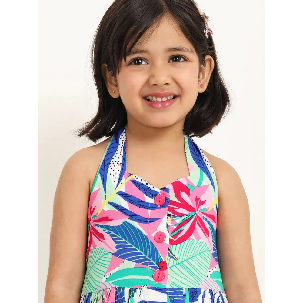 Campana Cheryl Halter Neck Dress - In the Jungle Print | Multicolour & Pink