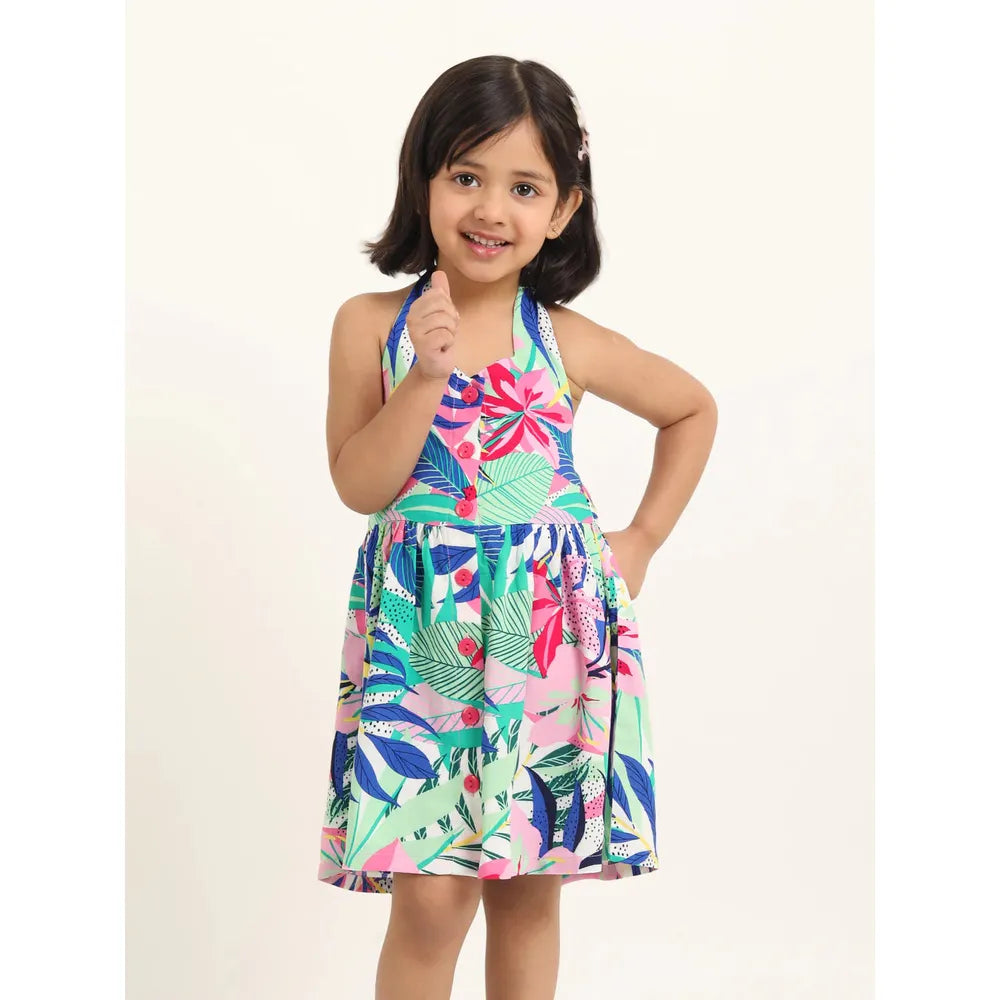 Campana Cheryl Halter Neck Dress - In the Jungle Print | Multicolour & Pink