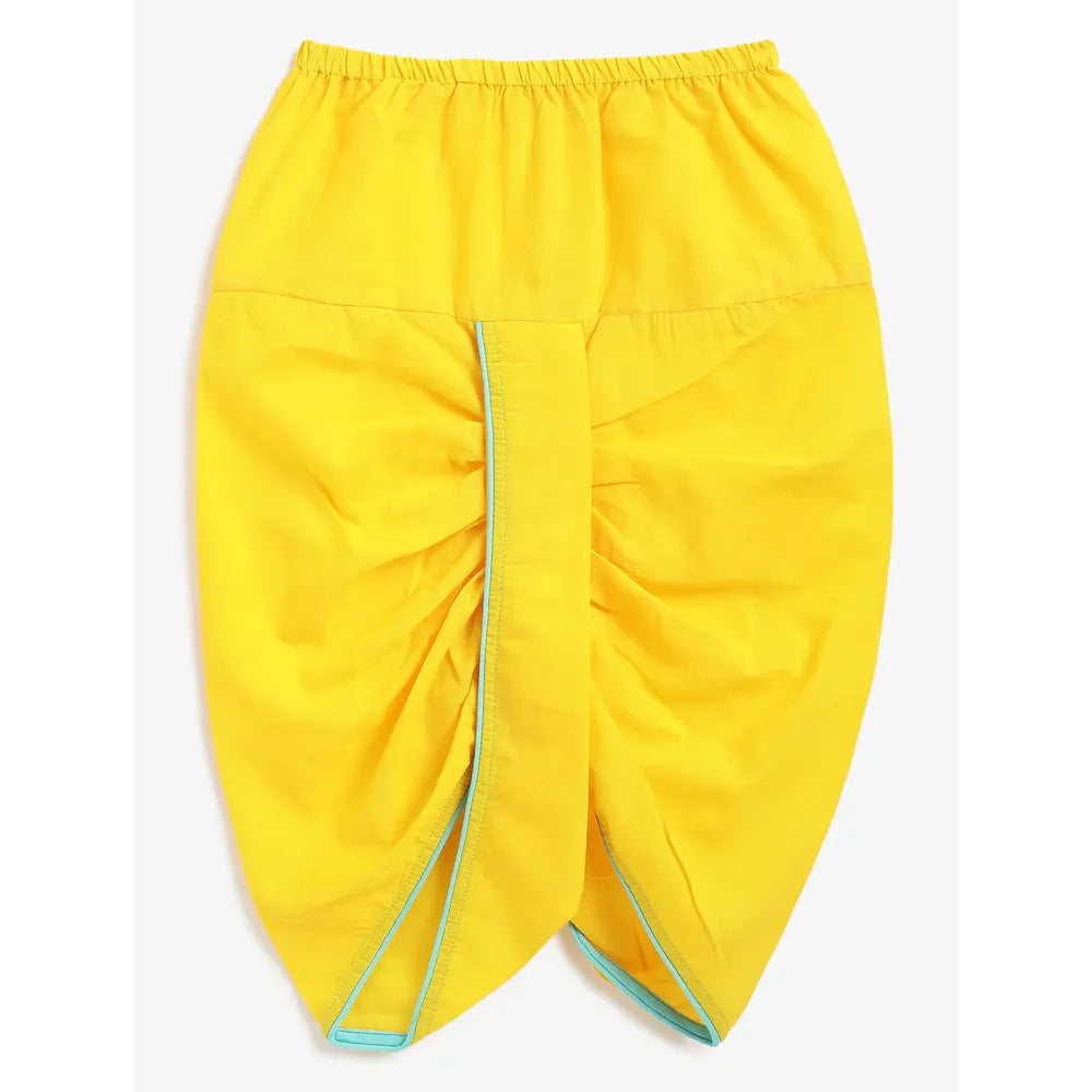 Campana Bansi Dhoti Kurta Set for Boys - Campana Boys Bansi Dhoti Kurta Set - Floral Blockprint | Turquoise Blue & Yellow