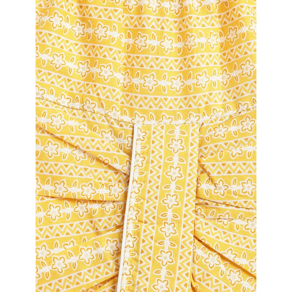 Campana Boys Bansi Floral Printed Cotton Kurta Dhoti Set | Yellow & Off White