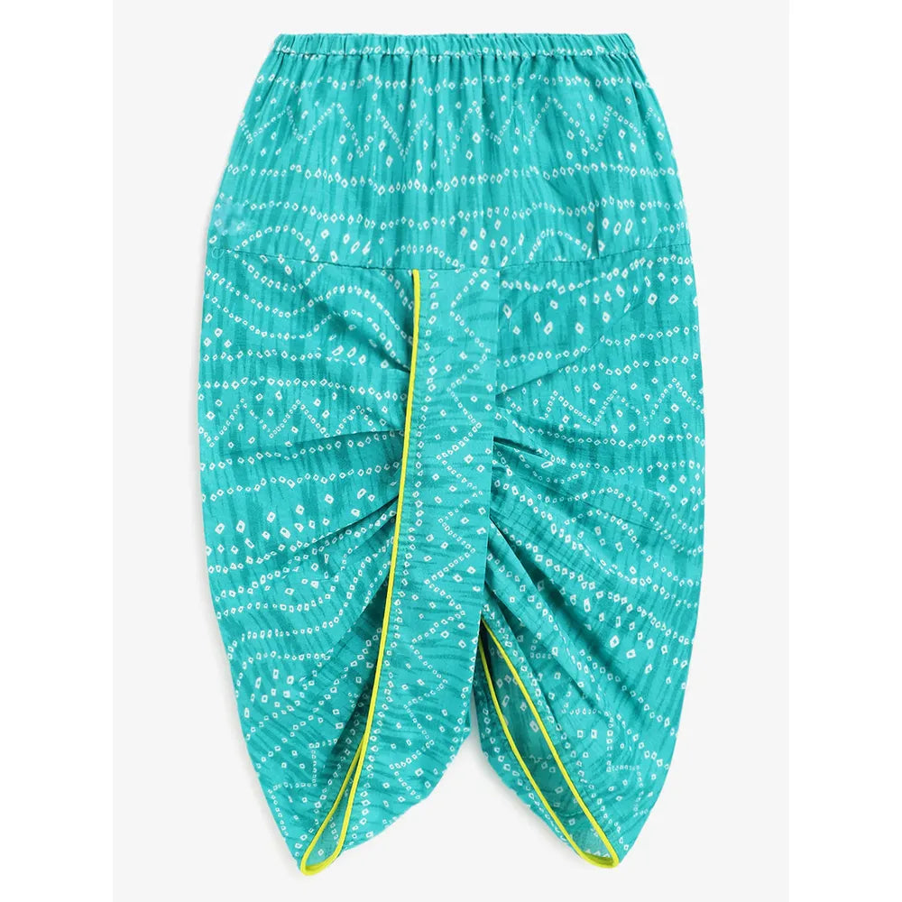 Campana Bansi Dhoti Kurta Set for Boys - Bandhini Print | Lime Green & Blue