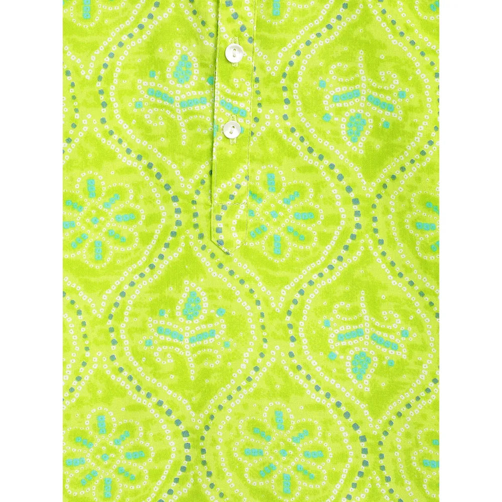 Campana Bansi Dhoti Kurta Set for Boys - Bandhini Print | Lime Green & Blue