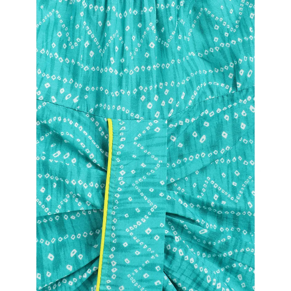 Campana Bansi Dhoti Kurta Set for Boys - Bandhini Print | Lime Green & Blue
