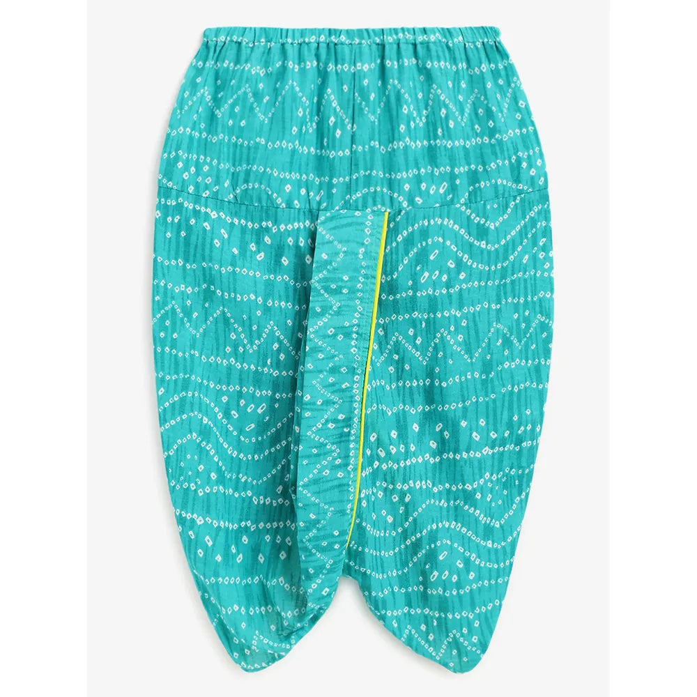 Campana Bansi Dhoti Kurta Set for Boys - Bandhini Print | Lime Green & Blue